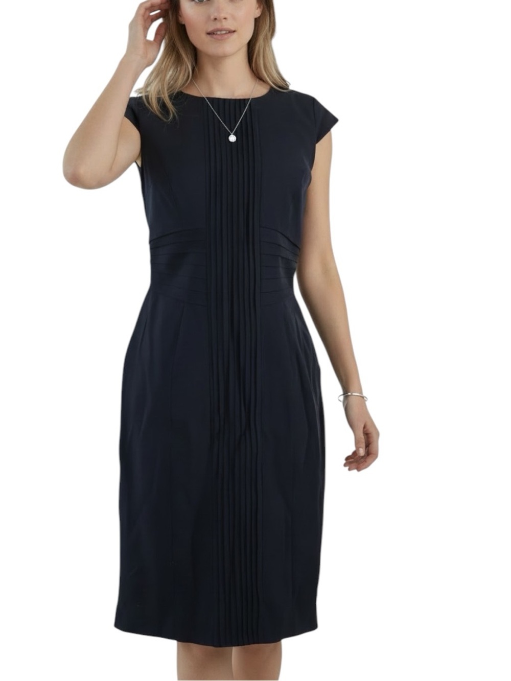 NWT ADRIANNA PAPELL Cap Sleeve Pleated Detail Zipper Back Lined Dress Size 6